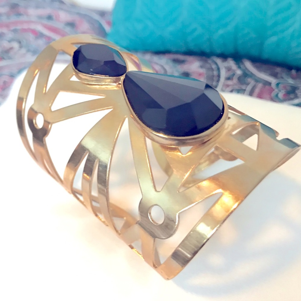 4” Blue Resin “gold” plated Cuff Bracelet